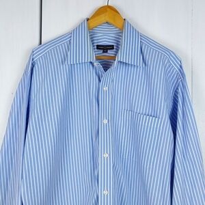 Robert Talbott| Mens Blue Pinstripe Pocket Dress Shirt Button Down Preppy Sz.L